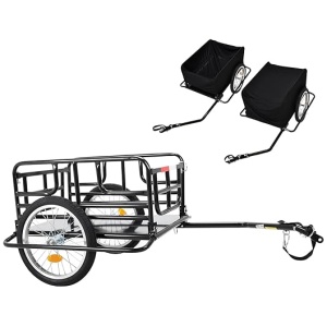 2023 Waterproof Foldable Bike Cargo Trailer Bicycle Cart Wagon Trailer w/Hitch, 16'' Wheels, 143 lbs Max Load - Black