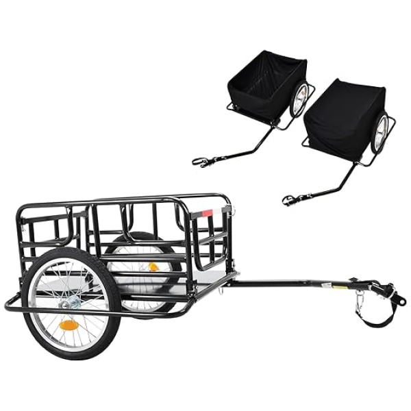 2023 Waterproof Foldable Bike Cargo Trailer Bicycle Cart Wagon Trailer w/Hitch, 16'' Wheels, 143 lbs Max Load - Black