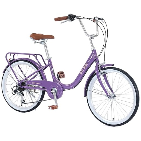 22 Inch Beach Cruiser Bike for Women, 7 Speed Hybrid Bike with Adjustable Seat, Commute City Bike with Lightweight, Anti-Skid Tires & V-Brakes for...