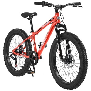 24 Inch Fat Tire Bike Adult/Youth Full 7 Speeds Mountain Bike, Dual Disc Brake, High-Carbon Steel Frame, Front Suspension, Mountain Trail Bike,...