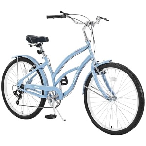 26” Beach Cruiser Bike, Women Cruiser Bike with 7 Speeds Drivetrain, Ladies Bike with Wide Adjustable Saddle, Smooth Riding Bicycle for Women 5’-7’
