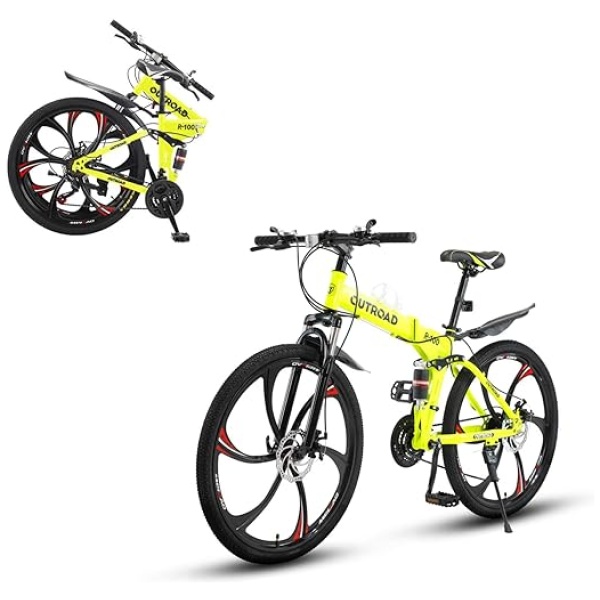 26 ich Folding Mountain Bike, 21 Speed High Carbon Steel Mountain Bike for Adults with 26 Inches Durable Tires, Front Suspension Folding Bicycle...