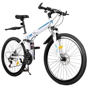 26 inch 21 Speed Mountain Bike Folding Bike for Adults, High Carbon Steel Mountain Bicycle Bike Dual Disc-Brake Mountain Folding Bike for Men...