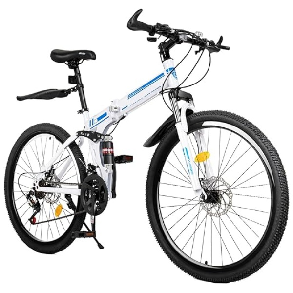 26 inch 21 Speed Mountain Bike Folding Bike for Adults, High Carbon Steel Mountain Bicycle Bike Dual Disc-Brake Mountain Folding Bike for Men...