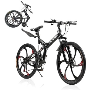26 Inch Adult Folding Bikes/Mountain Bikes, 21 Speeds Mountain Bicycles with Full Suspension, Dual Disc Brake, High Carbon Steel Frame, Foldable...
