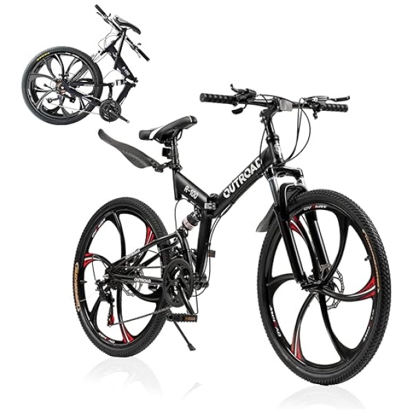 26 Inch Adult Folding Bikes/Mountain Bikes, 21 Speeds Mountain Bicycles with Full Suspension, Dual Disc Brake, High Carbon Steel Frame, Foldable...