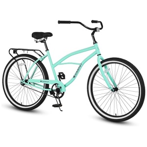 26 Inch Beach Cruiser Bike for Men and Women, Steel Frame, Single Speed Drivetrain,Upright Comfortable Rides, Road Bikes, Commuter Bicycle Seaside...