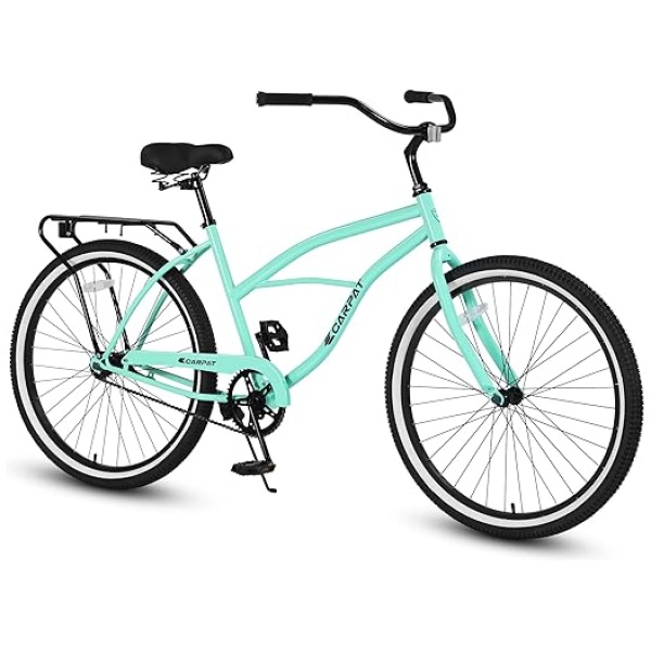 26 Inch Beach Cruiser Bike for Men and Women, Steel Frame, Single Speed Drivetrain,Upright Comfortable Rides, Road Bikes, Commuter Bicycle Seaside...