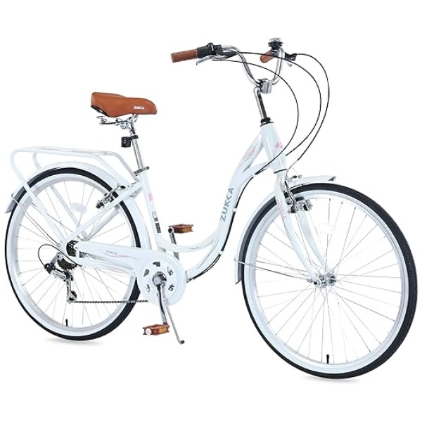 26 Inch Beach Cruiser Bike for Women, 7 Speed Commute Bike with Lightweight High Carbon Steel Frame, Alloy Wheels, Platform Pedals & Oversized...