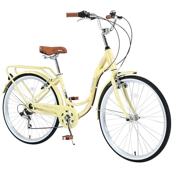 26 Inch Beach Cruiser Bike for Women, Hybrid Cruiser Bike with Adjustable Seat, 7 Speeds Commuter Bike with Anti-Skid Tires& V-Brakes, Lightweight...