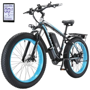 26 Inch Fat Tire Mountain 21 Speed Gears Electric Bike, Up to 27MPH 21-Speed & Front Shock Absorber, 1000W Electric Bicycle 48V 13AH Battery,...