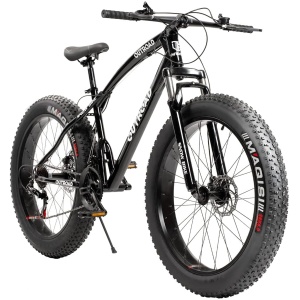 26 Inch Fat Tire Mountain Bike with Dual Disc Brakes, 4 Inch Non-Slip Wide Tires with 21 Speed, High-Carbon Frame, Mountain Bicycle for Men and...