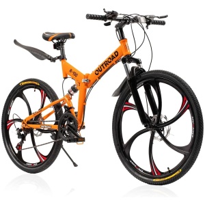 26 Inch Folding Mountain Bike, 21 Speed Full Suspension Bicycle with High-Carbon Steel, Dual Disc Brake Non-Slip Quick Release tire Folding Bicycle...