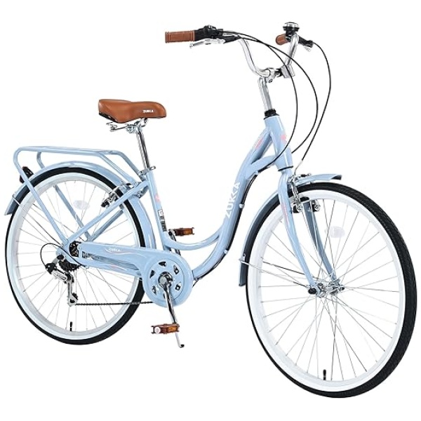 26 Inch Women Beach Cruiser Bike, 7 Speed Hybrid Cruiser Bike with Adjustable Seat, Beach Cruiser Commute Bike with Lightweight, Anti-Skid Tires &...