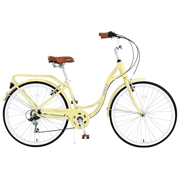 26 Inch Womens Beach Cruiser Bike 7 Speed，Hybrid Bike Women，Womens Commuter Bicycle，High-Carbon Steel Frame，Anti-Skid Tires，Multiple Colors