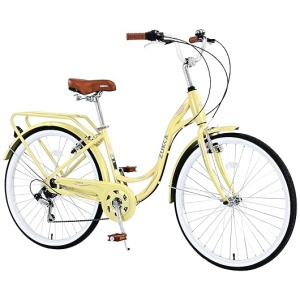 26-Inch Women's Beach Cruiser Bike - Hybrid, Lightweight Carbon Steel, 7-Speed, Adjustable Seat, Anti-Skid Tires, V-Brakes, Multiple Colors Available
