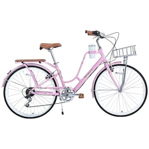 26 inch Womens Bike Ladys Bike 7 Speed Twist Shifter Steel Frame Adjustable Seat Commute Bike for Women Adults, Womens Bicycle