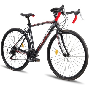 700C Wheel Road Commuter Bike, 14/21 Speed Shifter, Dual Disc Brakes Racing Bicycle with Aluminum Alloy Frame for Men and Women(Red)