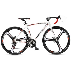 700C Wheel Road Commuter Bike, 14/21 Speed Shifter, Dual Disc Brakes Racing Bicycle with Light Aluminum Alloy Frame for Adult Men and Women(White Red)