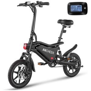 ANCHEER 14" Folding Electric Bike, 500W Max Motor, 22MPH Ebike, Triple Shock Absorber, 48V 374Wh Battery Up to 45 Miles, Brake Taillight,Cruise...