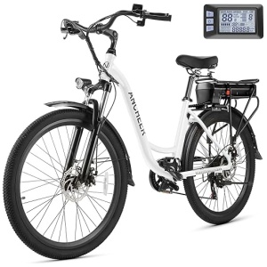 ANCHEER Electric Bike for Adults, 26" City Commuter Bike with 48V/10.4AH Battery, Up to 60 Miles, 3.5H Fast Charge, 7-Speed, 500W Peak Motor...