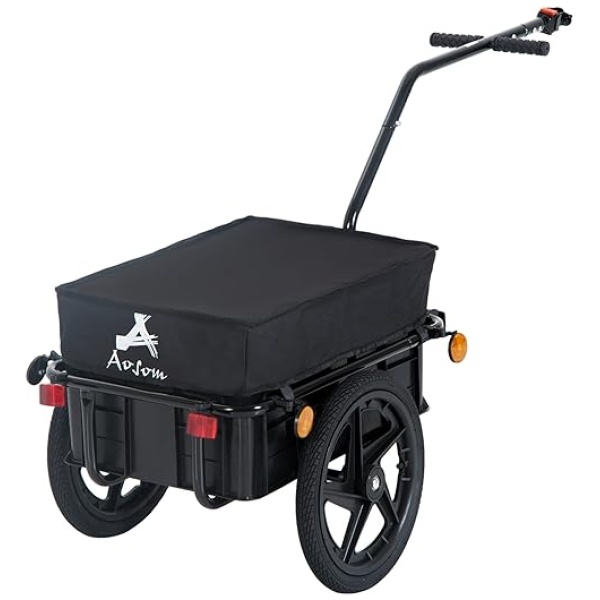 Aosom Bicycle Cargo Trailer with Removable Box and Waterproof Cover, Bike Wagon Trailer with Two 16in Wheels