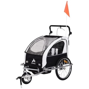 Aosom Elite 360 Swivel Bike Trailer for Kids Double Child Two-Wheel Bicycle Cargo Trailer with 2 Security Harnesses