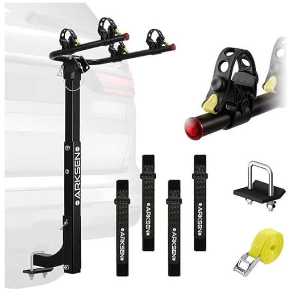 ARKSEN 2 Bike Rack, Heavy Duty Bicycle Carrier, Rear Hitch Mount with 2" Receiver, Tie Down Strap, Anti-Rattle Hitch Tightener & Anti-Sway Cradle...