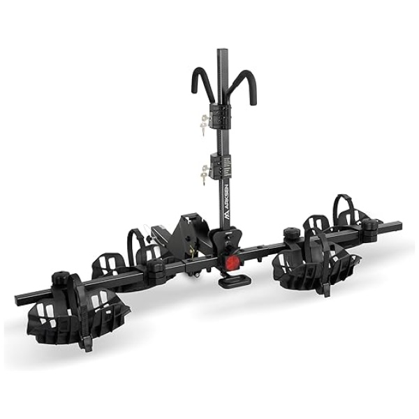 Arksen Electric Bike Rack Hitch, Foldable Quick Release Smart Tilting 2 Ebike Rack Platform Style Carrier w/Car Lock for Up to 5.5" Fat Tires for...
