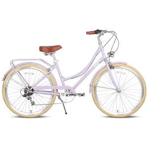 AVASTA 26 inch Hybrid Bike for Women Female Lightweight Step Through Hi-Ten Steel Frame City Commuter Comfort Lady Bicycle, 6-Speed, Color Lilac...