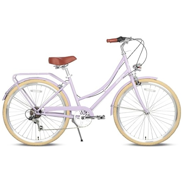 AVASTA 26 inch Hybrid Bike for Women Female Lightweight Step Through Hi-Ten Steel Frame City Commuter Comfort Lady Bicycle, 6-Speed, Color Lilac...