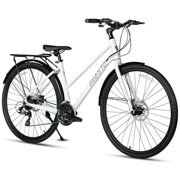 AVASTA Neptune Road Hybrid Bike 700C Lightweight Aluminum Alloy Frame with 24 Speed City Commute Bicycle with Rear Cargo Rack for Women, Dual Disc...