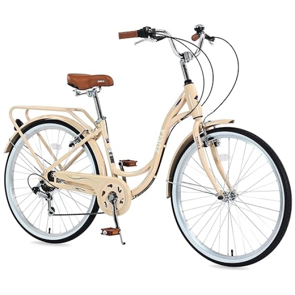 Beach Cruiser Bike Bicycles for Women, Ladies Bike for School Picnic Outdoor Cycling, High-Carbon Steel Frame/Adjustable Seat