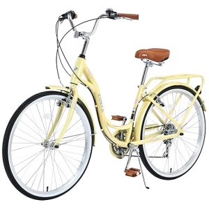 Beach Cruiser Bike for Women, 26” Cruiser Bike 7 Speeds, Lightweight High Carbon Steel Ladies Bike with Adjustable Saddle& Rear Rack, Suggested...