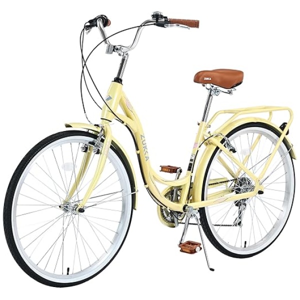 Beach Cruiser Bike for Women, 26” Cruiser Bike 7 Speeds, Lightweight High Carbon Steel Ladies Bike with Adjustable Saddle& Rear Rack, Suggested...