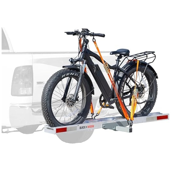 Black Widow Aluminum e-Bike or Fat Tire Bike Carrier with Roll-On Roll-Off Ramp, 400 lb. Capacity, 2" Steel Hitch Tube, 5.5" Track, Includes...