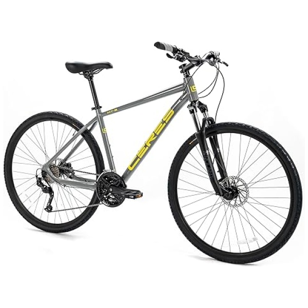 CERES HT2: Hybrid Bike with 700c Wheels, 9 speeds, and Front Suspension Fork for City Comfort. Lightweight Alloy Frame for Easy Transport. Ideal...