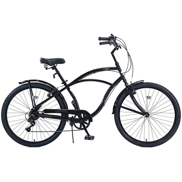 Cruiser Bike, 26 Inch Beach Bike with Front Rear Wheel V Brake, 7 Speed Drivetrain Bicycle with Front and Rear Fenders, for Men and Women Comfort...