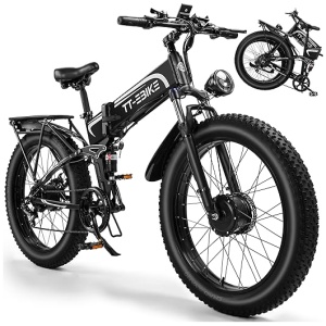 Dual:𝟑𝟎𝟎𝟎𝐖,𝟐𝟎𝟎𝟎/𝟏𝟓𝟎𝟎/𝟏𝟎𝟎𝟎𝐖 Folding Electric Bike Adults with 48V 23/20/17.5AH Battery, 26x4.0 Fat Tire Mountain E Bike, Full Suspension 31-38 MPH,...