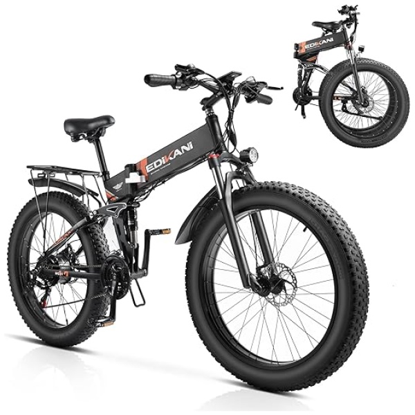 E Bikes For Adults Electric, 1000W Peak 1500W 34MPH Fat Tire Folding Electric Bike 26" X 4", Foldable Ebike 48V 15AH Removable Battery, Full...