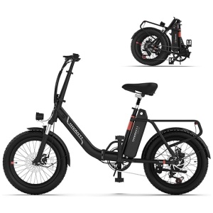 Electric Bike, 20" Fat Tire Step-Thru Electric Bicycle, 900W Peak Motor 45 Miles 20MPH Top Speed, Dual Suspension & 7-Speed Folding Ebike for...