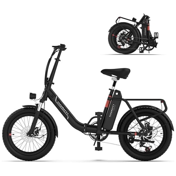 Electric Bike, 20" Fat Tire Step-Thru Electric Bicycle, 900W Peak Motor 45 Miles 20MPH Top Speed, Dual Suspension & 7-Speed Folding Ebike for...