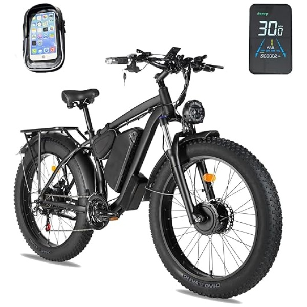 Electric Bike for Adult, Dual Motor 2000W 22.4Ah 35MPH AWD Ebike 21 Speed 26" Fat Tire MTB Hydraulic Disc Brake Front Suspension