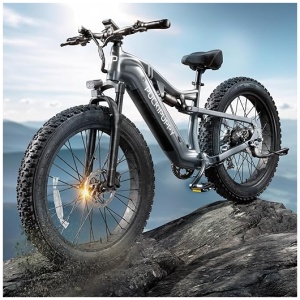 Electric Bike for Adults 1000W, 48V 20AH Battery Adult Electric Bicycles, 26" Fat Tire Full Suspension Ebike, 28MPH Mountain Beach E Bike, 7 Speed,...