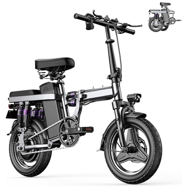 Electric Bike for Adults, 48V 15AH Removable Battery, 25MPH 35Miles Commuting Ebikes for Women Men, 500W Brushless Motor, Lightweight 14'' Tires...
