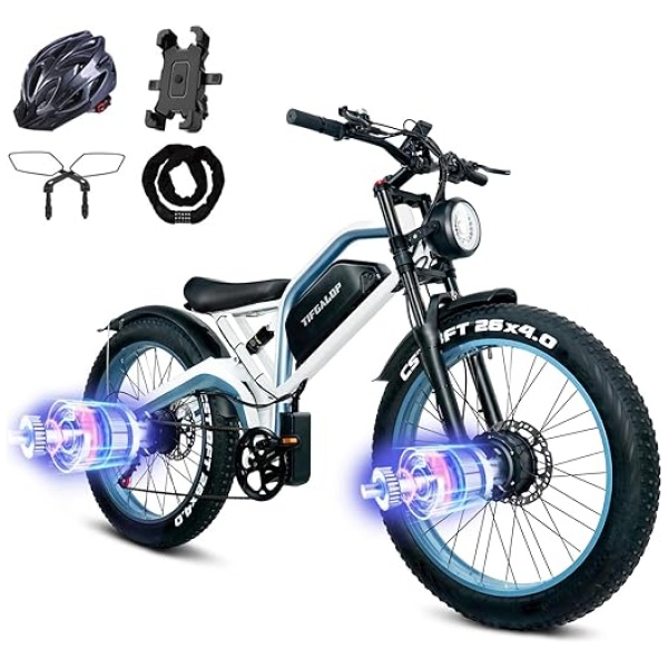 Electric Bike for Adults,𝟐𝟎𝟎𝟎𝗪/𝟏𝟎𝟎𝟎𝐖,52V 23Ah Removable Battery,37/32MPH,Range 75/60 Miles 26 Inch Fat Tire Electric Bike Off-Road Electric...