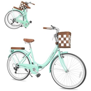 Foldable Beach Cruiser Bike,Stylish 26-Inch Women's Bike with Front Basket,7-Speed,Classic Paint,Streamlined Design,Ladies' Bike for...
