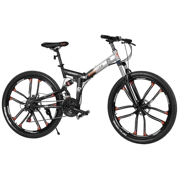 Folding Mountain Bike for Men - Full Suspension Mens Mountain Bicycles 20 Inch Wheels 21 Speed Shimano Drivetrain Adult Bikes with Dual-Disc Brake...