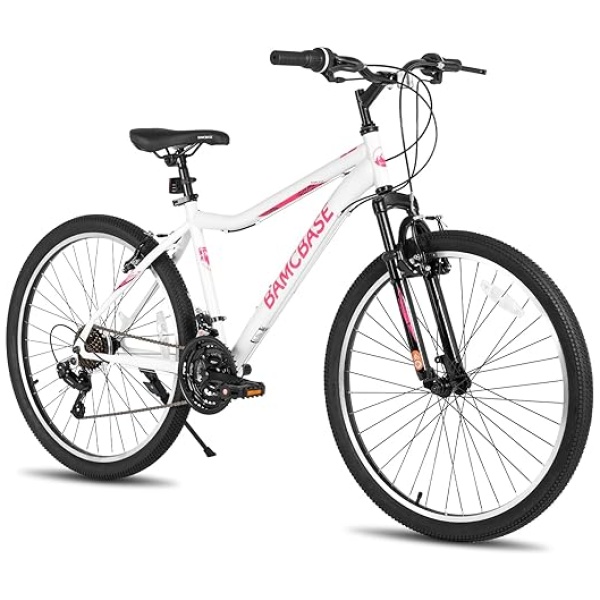 Hiland 26 Inch Women‘s Mountain Bike, 21 Speed Steel Frame Adult Bicycle, Man MTB Bikes with Suspension Fork, Purple Green White