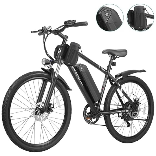HOVERFLY OUREA Electric Bike 26", 750W Peak Motor Mountain Ebike, Up to 40 Miles 20MPH Removable Battery, 7-Speed and Shock Absorber, Electric...